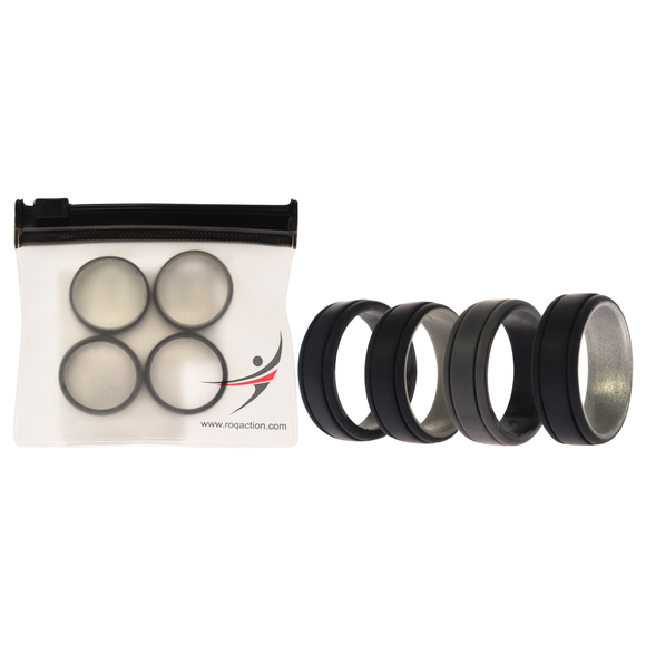 Silicone Wedding 2Layer Lines Ring Set - Silver-Camo ROQ for Men 4 x 11 mm Ring - Picture 1 of 2